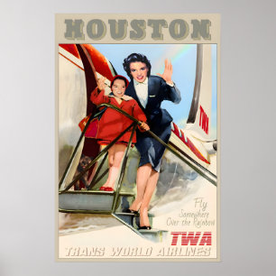 TWA Trans World Airlines Houston Texas Neu Retro Poster