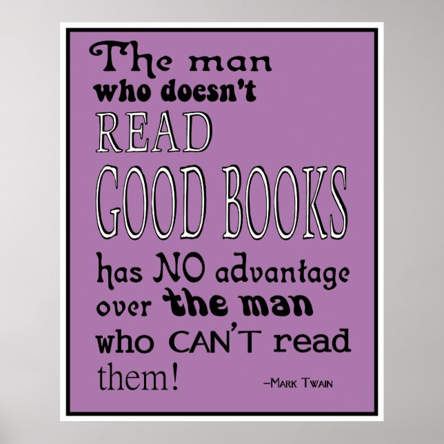 Twain's Read Good Books Citation Poster en violet (Devant)