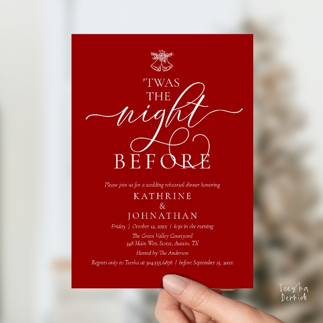 'Twas The Night Before Classy Rehearsal Dinner Einladung ('Twas The Night Before Classy Rehearsal Dinner Invitation Card in Burgundy Wine Red)