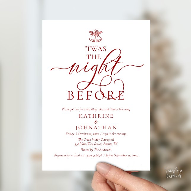 'Twas The Night Before Classy Rehearsal Dinner Einladung ('Twas The Night Before Classy Rehearsal Dinner Invitation Card in Burgundy Wine Red)