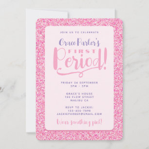 Tween Pink Glitzer Niedlich Girly First Period Par Einladung