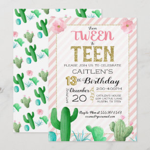 Tween to Teen Cactus Boho Birthday Einladung