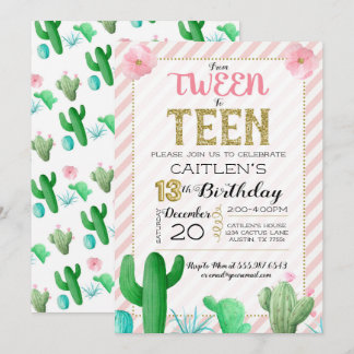 Tween to Teen Cactus Boho Birthday Einladung