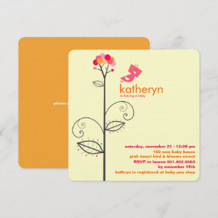 Tweet Bird Pink Bloom Dots Tree Chic Baby Dusche Einladung