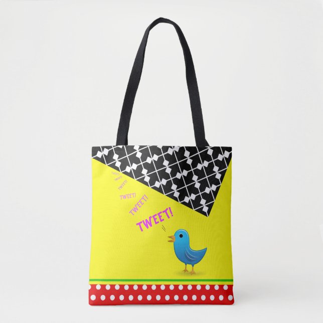 Tweetende Vogel-helle Farben Tasche (Vorderseite)
