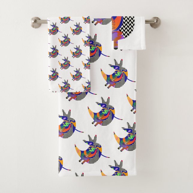 Tweety Bird Geo Repeat White  Badhandtuch Set (Insitu)