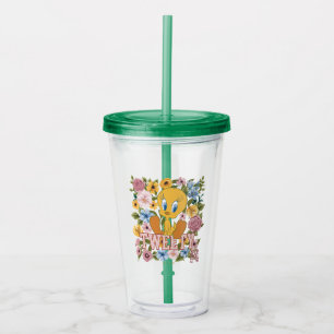 TWEETY™ Blumenstickerei Grafik Acryltrinkbecher