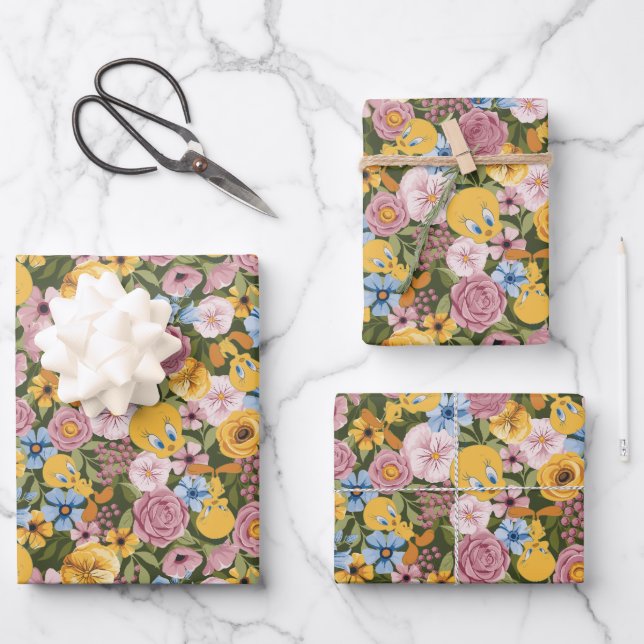 TWEETY™ Floral Embroidery Pattern Geschenkpapier Set (Vorderseite)