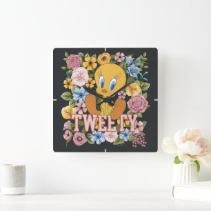 TWEETY™ Florale Stickerei Grafik Quadratische Wanduhr