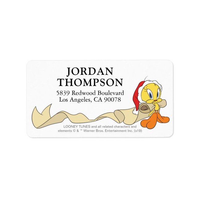TWEETY™ mit Weihnachts-Wunschliste Adressaufkleber (Vorne)