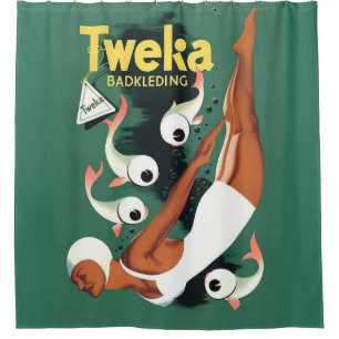 Tweka-Badeanzug und -druck der 50er Jahre Duschvorhang