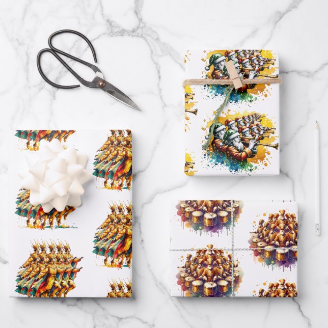 Twelve Days of Christmas Festive Gold Geschenkpapier Set (Vorderseite)