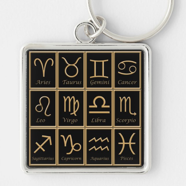 Twelve Gold Zodiac Signs Premium Keychain Schlüsselanhänger (Vorne)