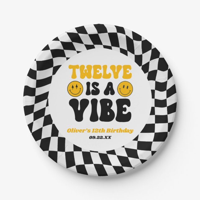 Twelve Is A Vibe Retro 12th Birthday Party Pappteller (Vorderseite)
