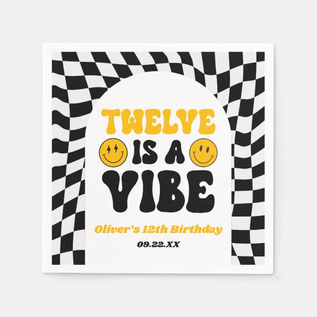 Twelve Is A Vibe Retro 12th Birthday Party Serviette (Vorderseite)