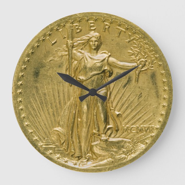 Twenty Dollar Gold Piece Liberty Skulpture 1907 Große Wanduhr (Vorderseite)