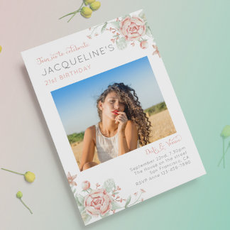 Twenty One Feminine 21st Birthday Photo Einladung