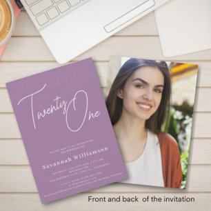 Twenty one purple birthday photo invitation  einladung