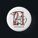 Twenty One Typography Birthday Button<br><div class="desc">Rose Gold twenty one birthday button. Trendy design feature number 21 in rose gold color and typography script twenty one in handwritten lettering. Personalize with a name. 21st birthday.</div>