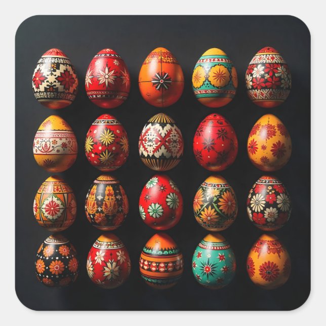 Twenty Warm Tone Easter Eggs Quadratischer Aufkleber (Vorderseite)