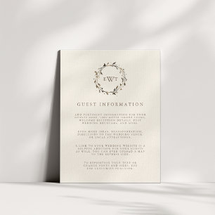 Twig   Monogram Wreath Wedding Guest Details Begleitkarte