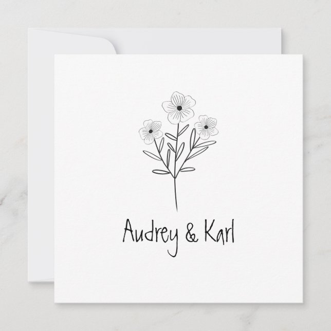 Twigs and Flowers Monogrammed Modern & Minimalist Einladung (Vorderseite)
