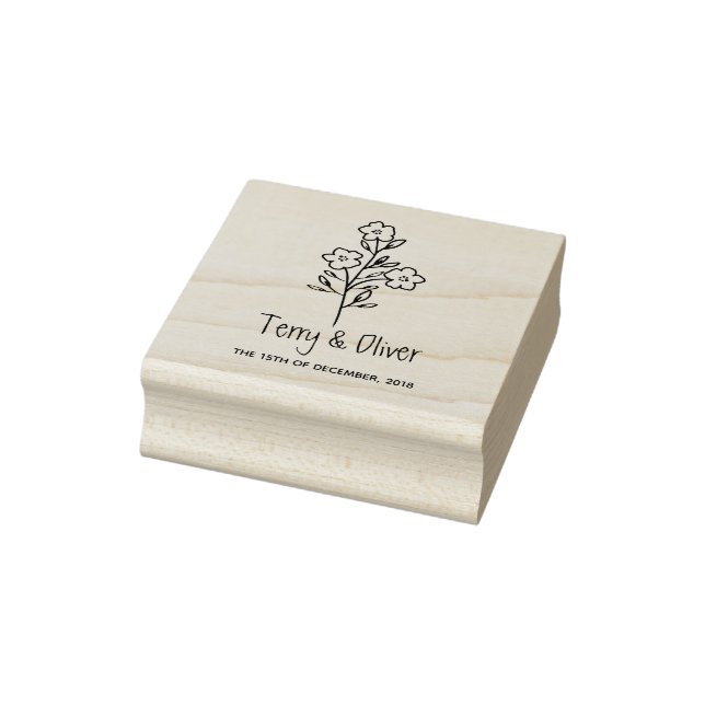 Twigs and Flowers Monogrammed Modern & Minimalist Gummistempel (Stempel)