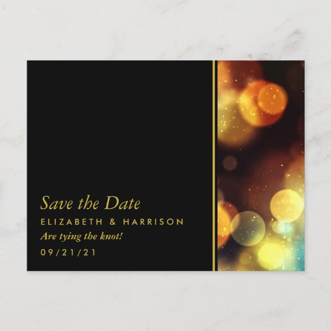 Twilight Bokeh Lights Wedding Save the Date Ankündigungspostkarte (Vorderseite)