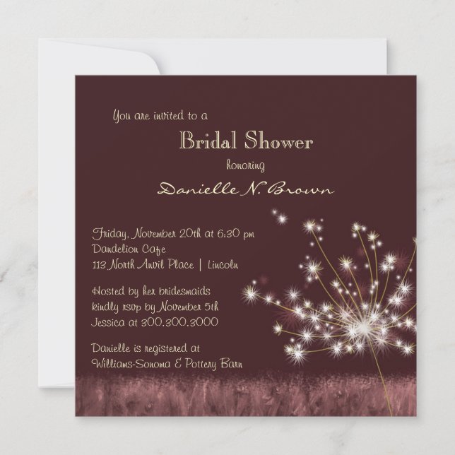 Twilight Dandelion Floral Brautparty Einladung (Vorderseite)