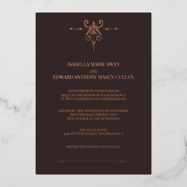 Twilight Dark Bella und Edward Wedding Folieneinladung (Vorderseite)