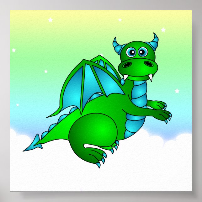 Twilight Flight - Niedliches Green & Blue Dragon P Poster (Vorne)