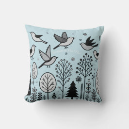 Twilight Forest Birds Hellblau Kissen