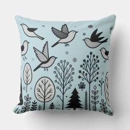 Twilight Forest Birds Hellblau Kissen