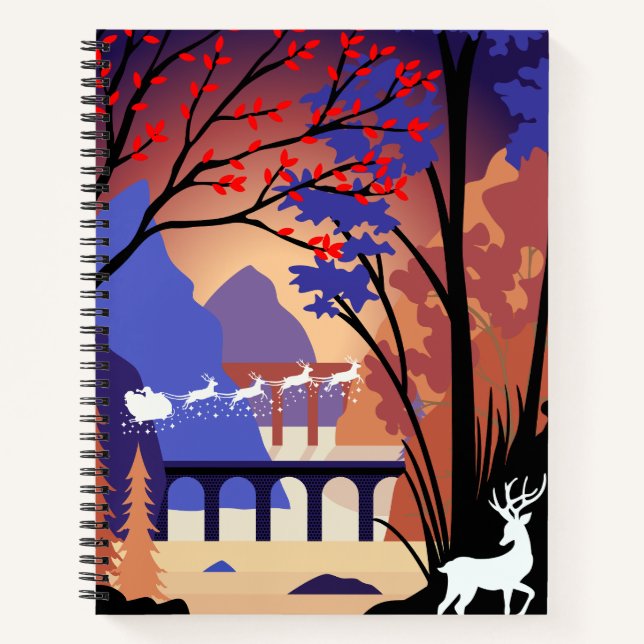 Twilight Forest Christmas Santa Sleigh Notizbuch (Vorderseite)