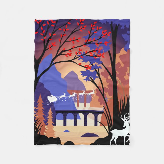 Twilight Forest Weihnachten Santa Schlitten Fleecedecke (Vorderseite)
