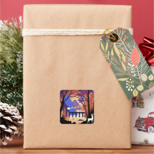 Twilight Forest Weihnachten Santa Schlitten Quadratischer Aufkleber