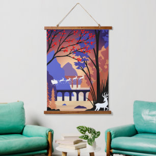 Twilight Forest Weihnachten Santa-Schlitten Wandteppich Mit Holzrahmen