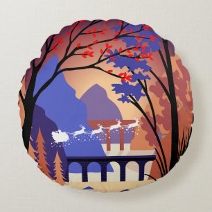 Twilight Forest Weihnachts-Santa-Schlitten Rundes Kissen