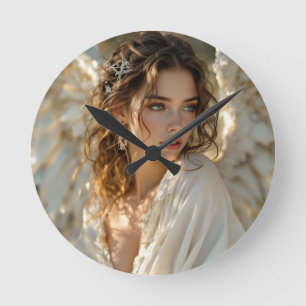Twilight Guardian - Engel der Gilded Wings Runde Wanduhr
