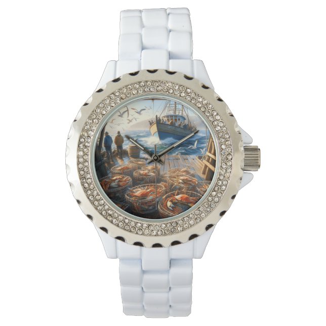 Twilight Harvest Fischer sammeln Krebse Armbanduhr (Vorderseite)