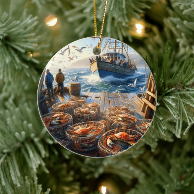 Twilight Harvest Fischer sammeln Krebse Keramik Ornament (Baum)