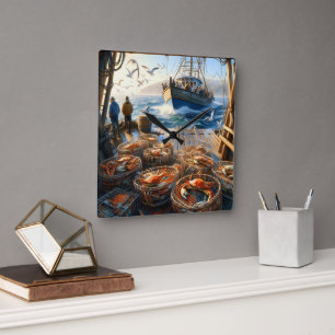 Twilight Harvest Fischer sammeln Krebse Quadratische Wanduhr