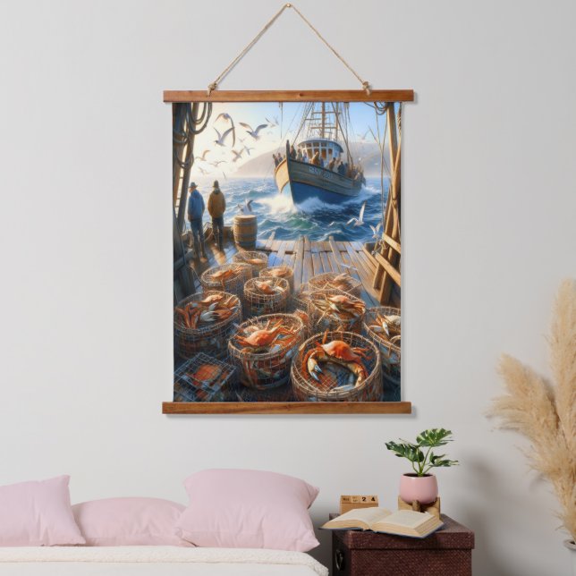 Twilight Harvest Fischer sammeln Krebse Wandteppich Mit Holzrahmen (Schlafzimmer)