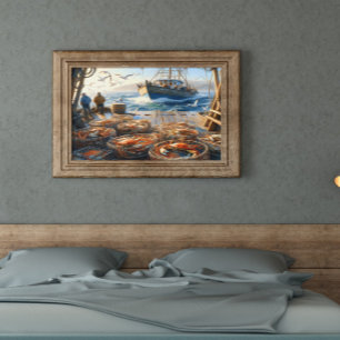 Twilight Harvest Fishermen sammeln Krabben 20x16 Poster