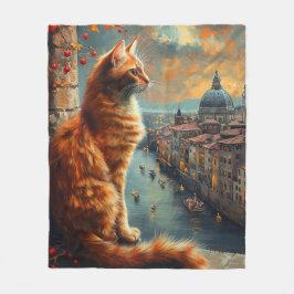Twilight in Venice | Ginger Cat on a Canal Fleecedecke