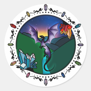 Twilight Magical Crystal Elegant Amethyst Dragon Runder Aufkleber