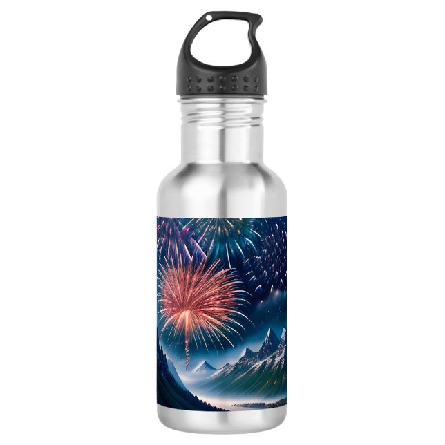 Twilight Mountain mit Feuerwerk Edelstahlflasche (Vorderseite)