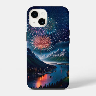 Twilight Mountain mit Feuerwerk iPhone 14 Hülle