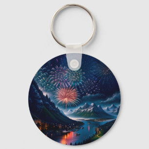 Twilight Mountain mit Feuerwerk Schlüsselanhänger
