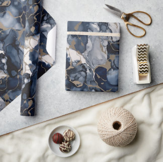 Twilight Navy Blau und Grau mit antiken Gold Geschenkpapier